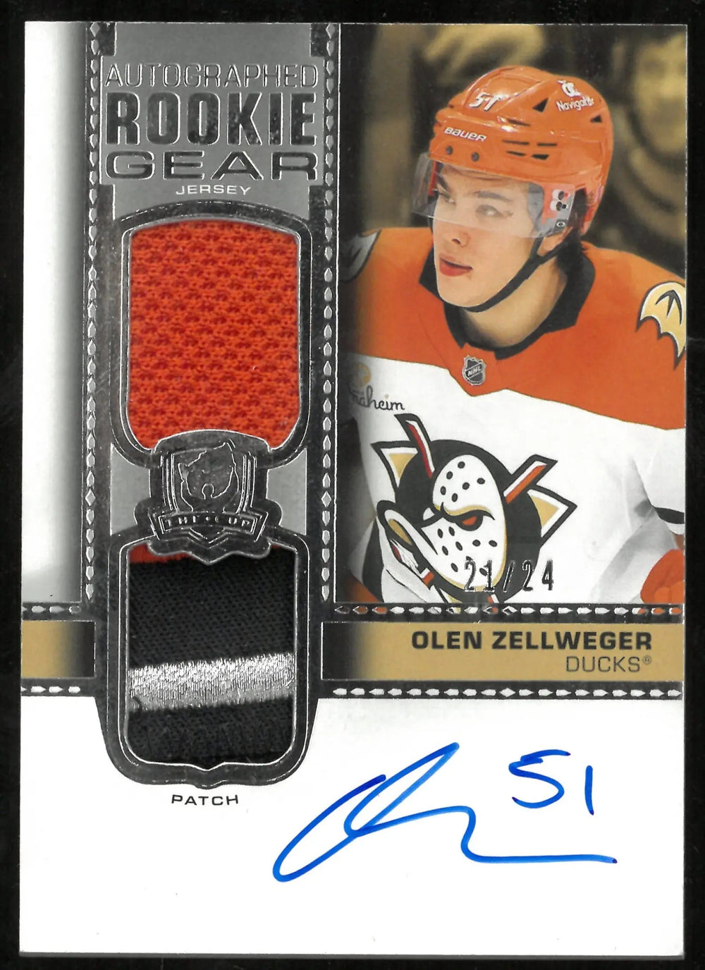 2024-25 Upper Deck The Cup Rookie Gear Patch Auto Olen Zellweger /24