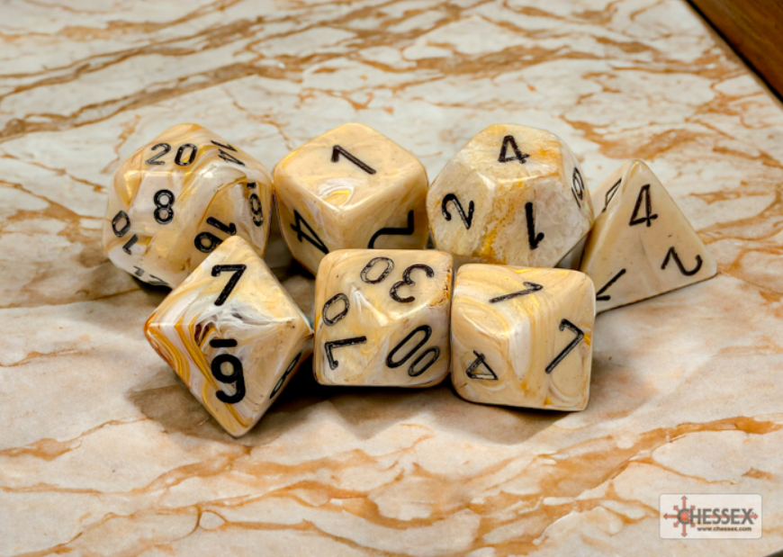 Chessex: Marble Ivory/Black 7-Die Set